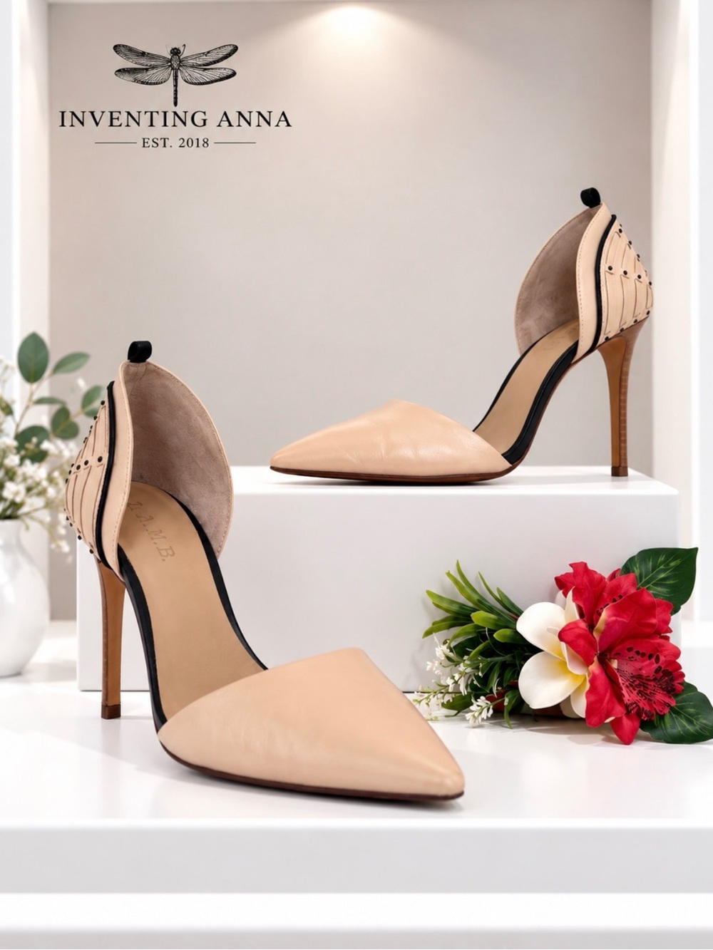 L.A.M.B. Gwen Stefani Nude Leather Pointed Toe D’Orsay 4” Stiletto Heels